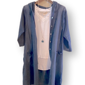 Caposhie| Long Hooded Cardigan Button Up.
